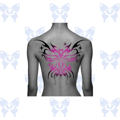 Diseño de tatuaje alas neotribal kawaii psicodélico blackwork