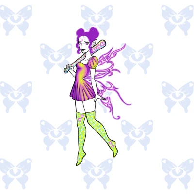 Diseño tatuaje hada psicodelica kawaii full color