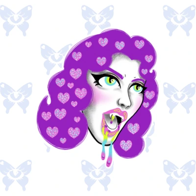 Diseño de tatuaje vampira psicodelica kawaii full color