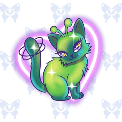 Diseño de tatuaje fantasma gato alien psicodelico full color