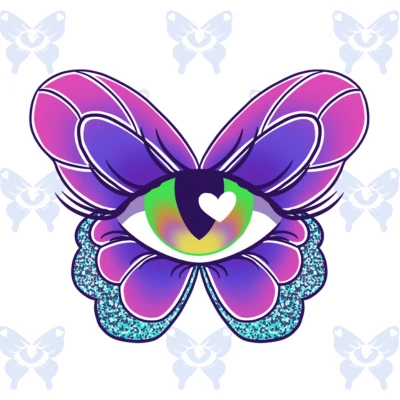 Diseño de tatuaje mariposa kawaii psicodelico full color